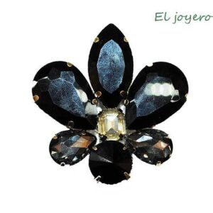 Broche flor cristales negros