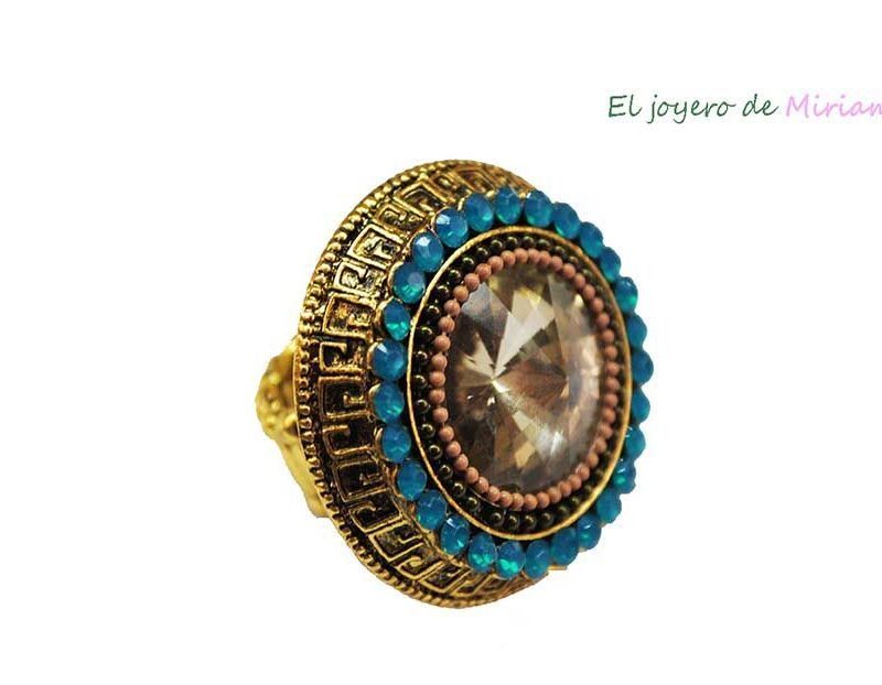 Gran anillo cuentas turquesa