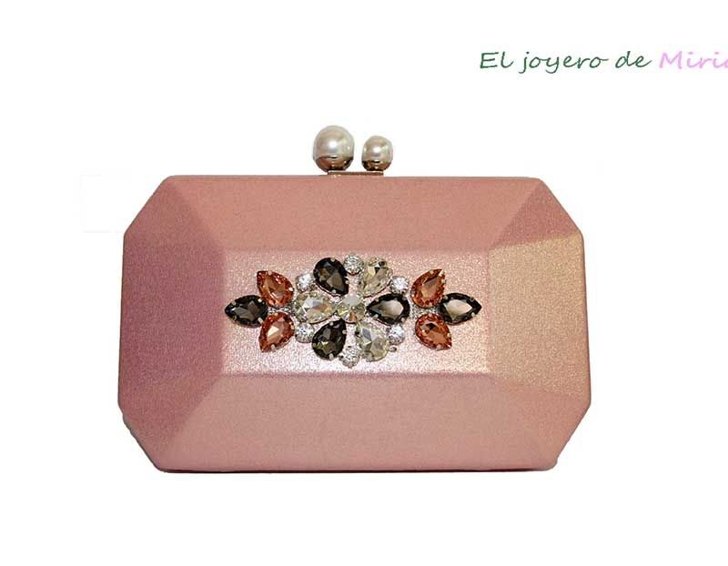 Bolso clutch oro rosa pedrería