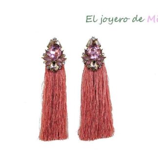 Pendientes cristal y flecos rosas
