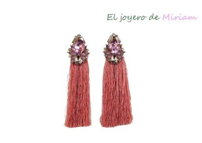 Pendientes cristal y flecos rosas