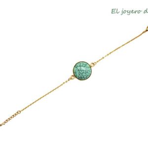 Pulsera dorada piedra verde agua