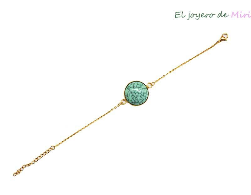 Pulsera dorada piedra verde agua