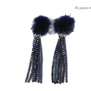 Pendientes azules pelo y cristales
