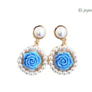 Aros perlas flor azul