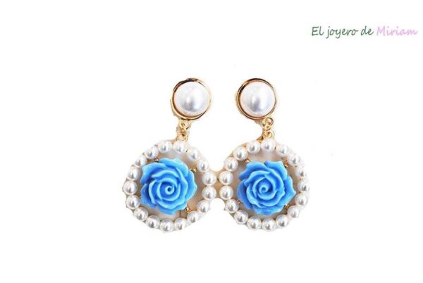 Aros perlas flor azul