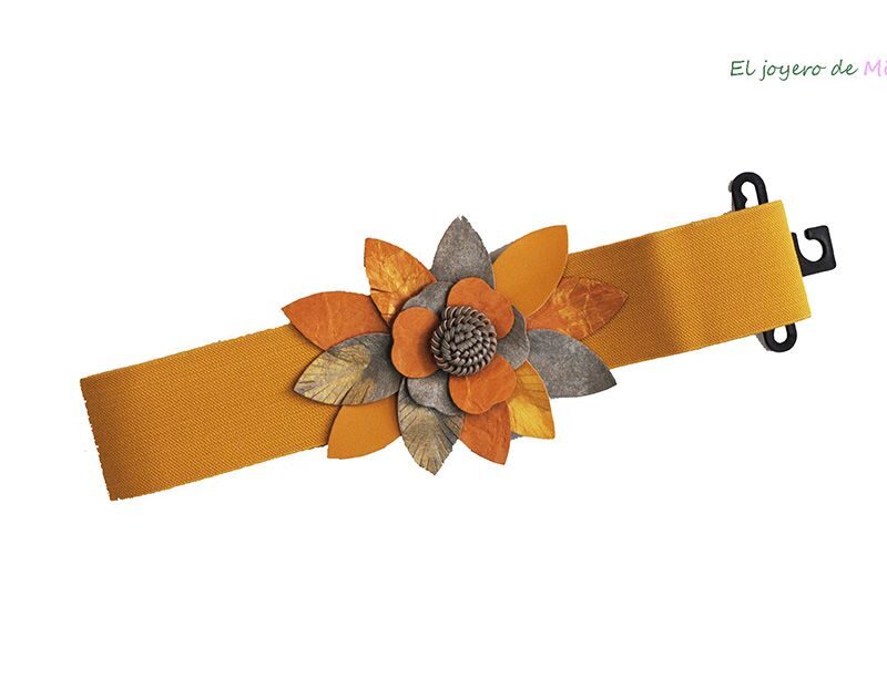 Fajín mostaza flor piel