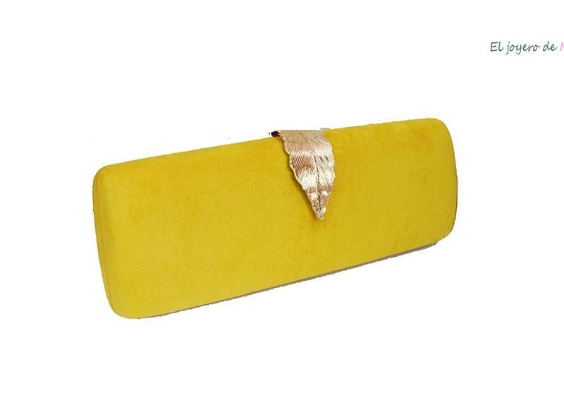Bolso clutch mostaza hoja