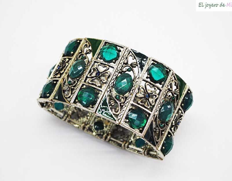 Brazalete azul petróleo y metal