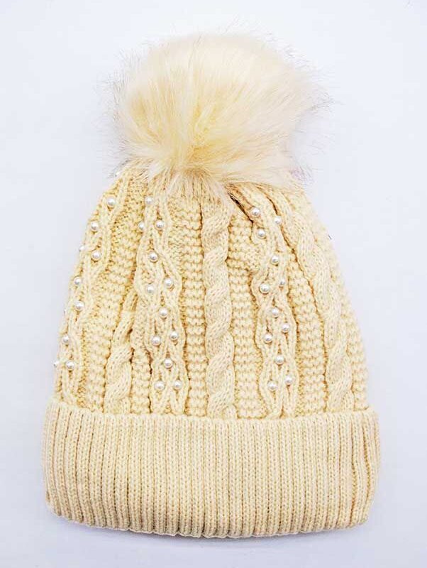 Gorro beige perlas