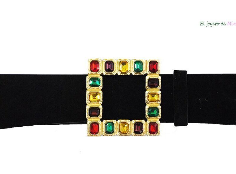 Cinturón negro hebilla multicolor