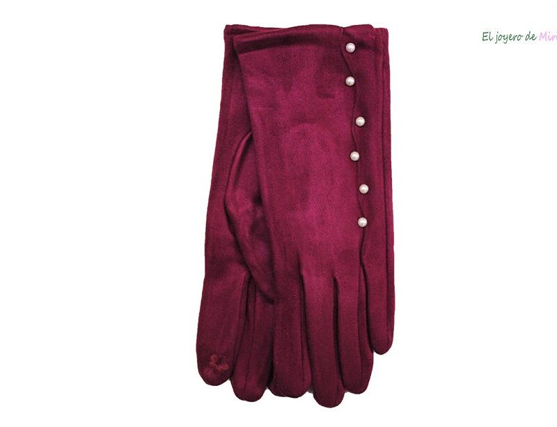 Guantes burdeos con perlas