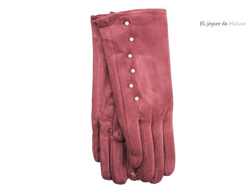 Guantes rosas con perlas
