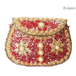 Bolso clutch rojo con perlas