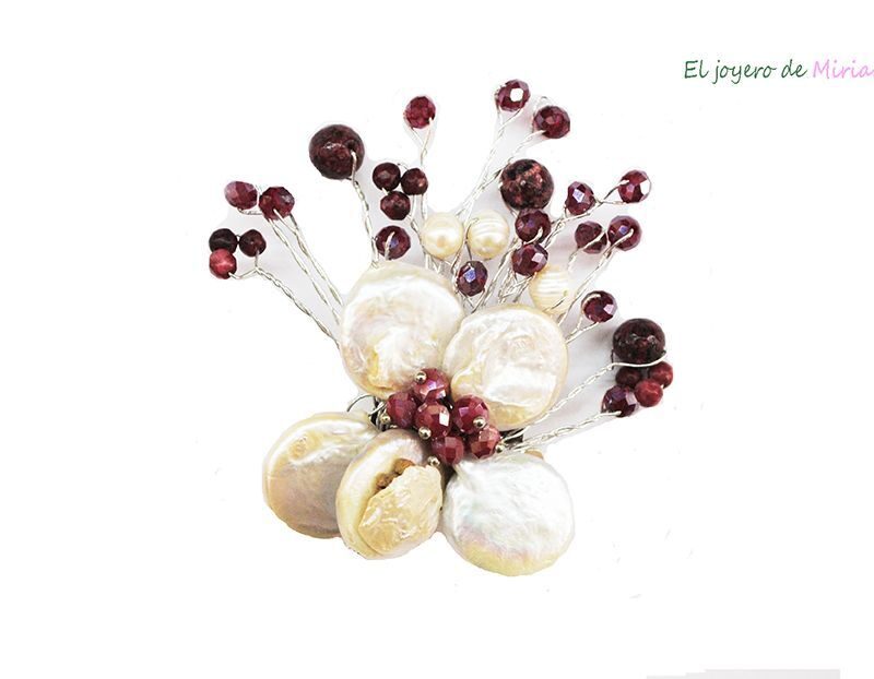 Broche burdeos flor