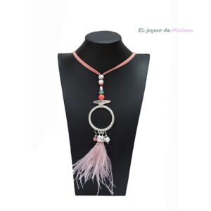 Collar rosa plumas