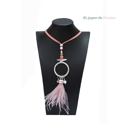 Collar rosa plumas