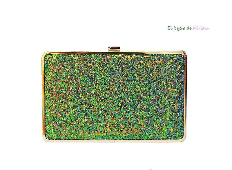 Bolso de fiesta clutch verde glitter