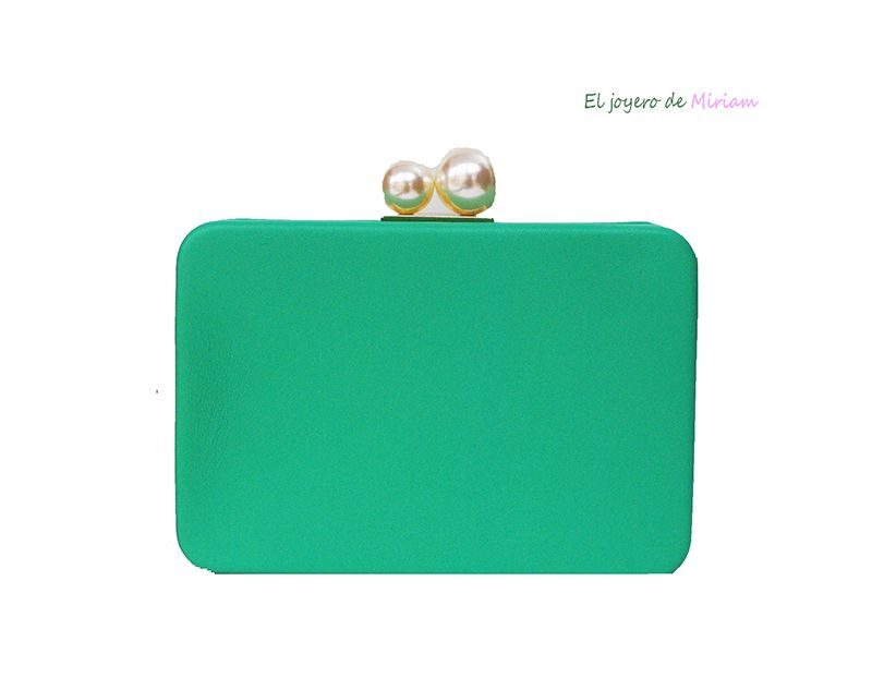 Clutch turquesa cierre perlas