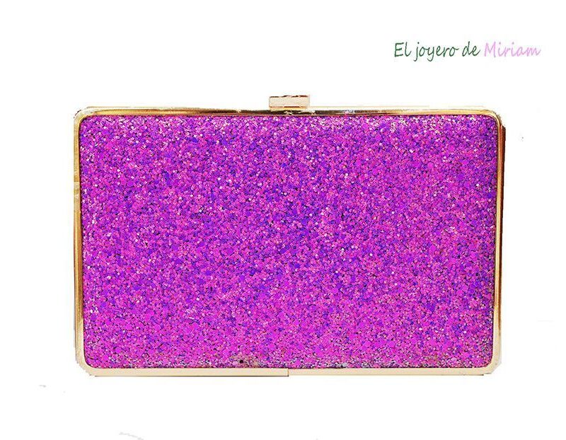 Bolso clutch fucsia fluor glitter