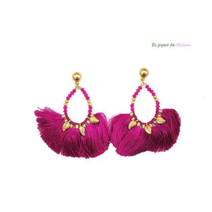 Pendientes flecos fucsias
