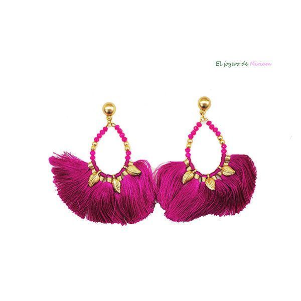 Pendientes flecos fucsias - joyero de Miriam