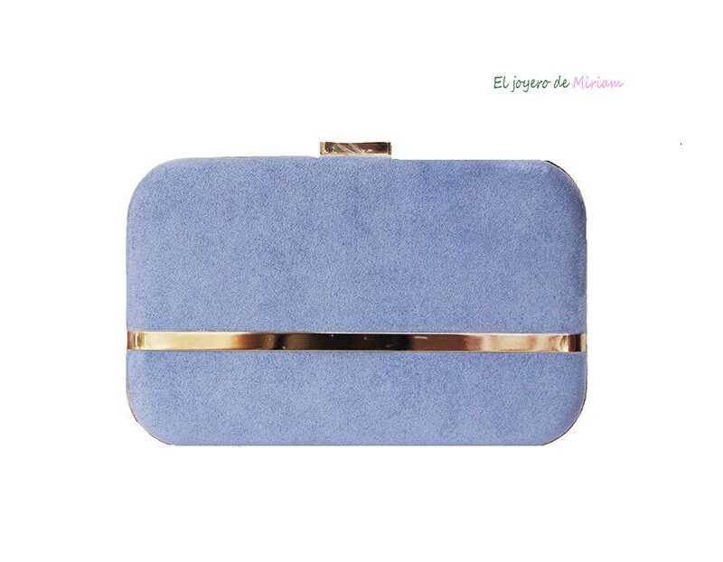 Bolso clutch azul y dorado