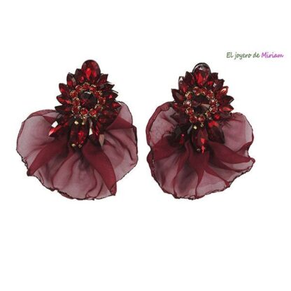 Pendientes granates flores tela