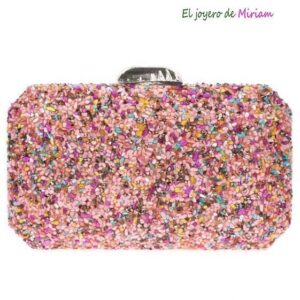 Bolso clutch rosa con pedrería