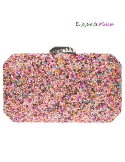 Bolso clutch rosa con pedrería