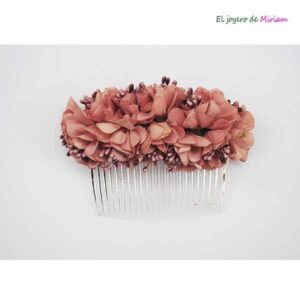 Peineta de flores rosa salmón