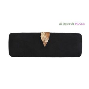 Bolso clutch negro detalle hoja