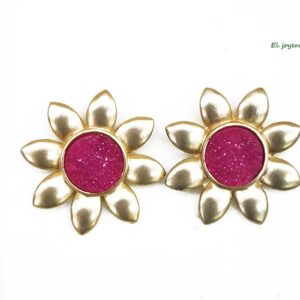 Pendientes fucsias y dorados