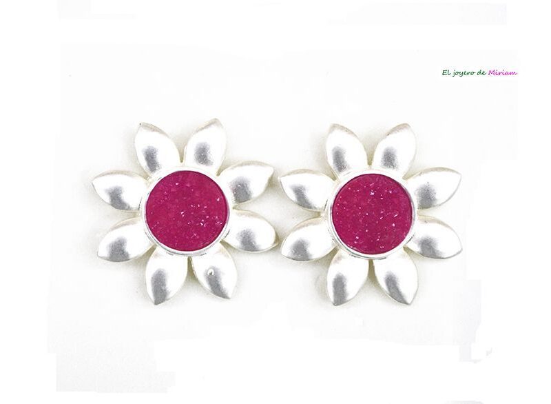 Pendientes fucsias y plateados