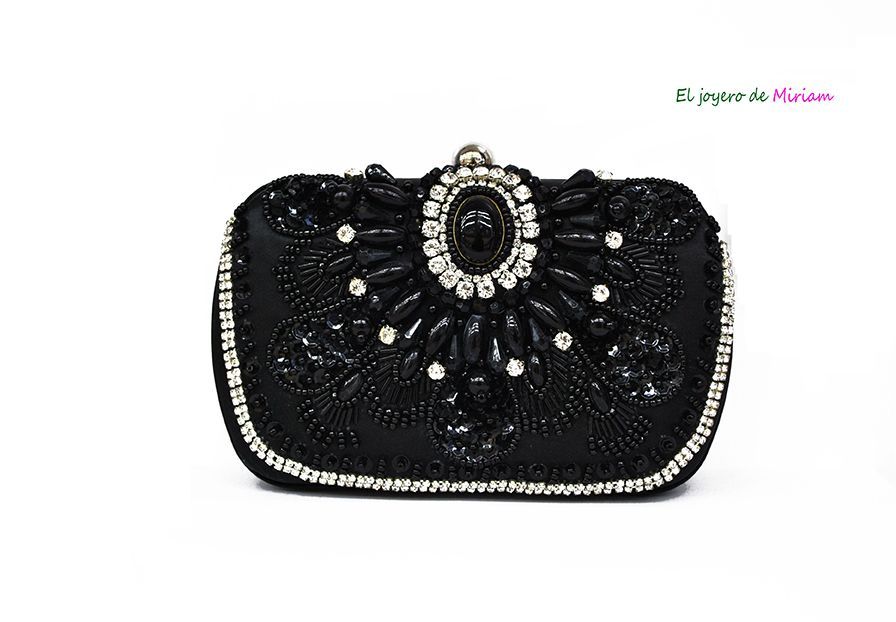 Bolso de fiesta negro pedrería - de Miriam