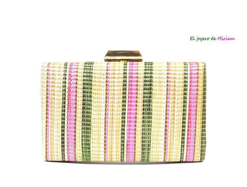Bolso clutch símil mimbre rayas