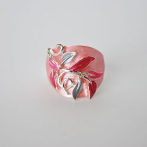 Anillo elástico rosa y plateado