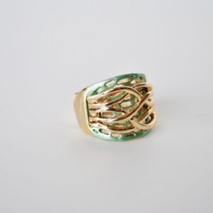 Anillo elástico verde y dorado