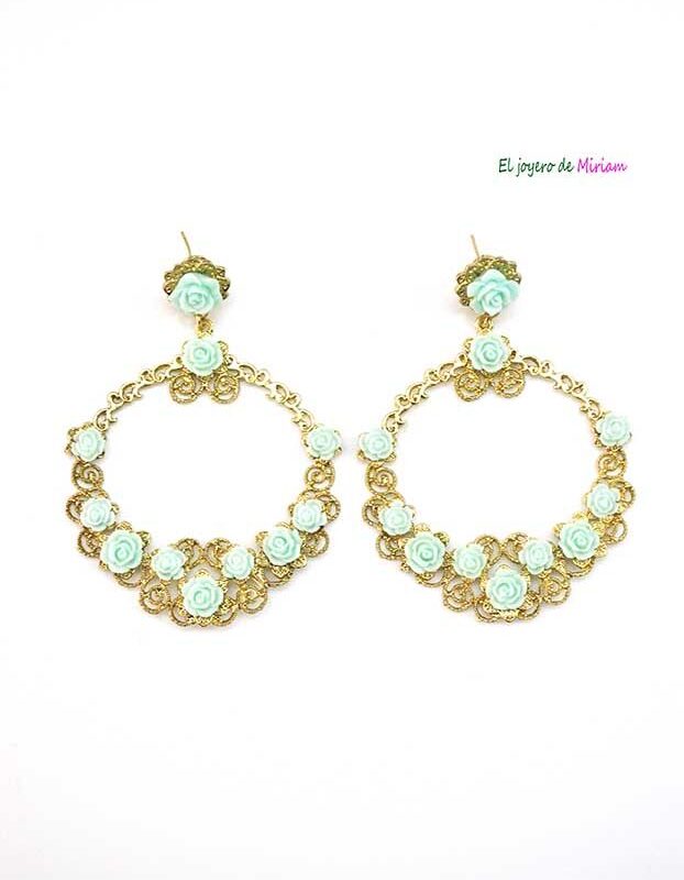 Pendientes verde agua flamenca