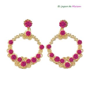 Pendientes fucsias flamenca