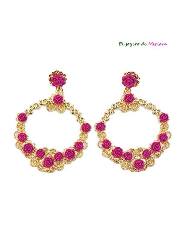 Pendientes fucsias flamenca