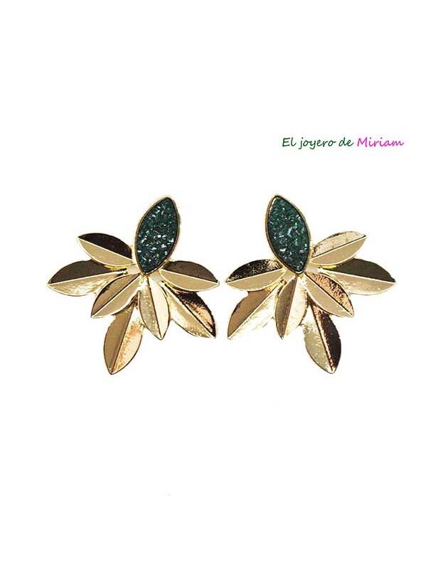 Pendientes verde botella y oro
