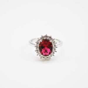Anillo plateado cristal fucsia
