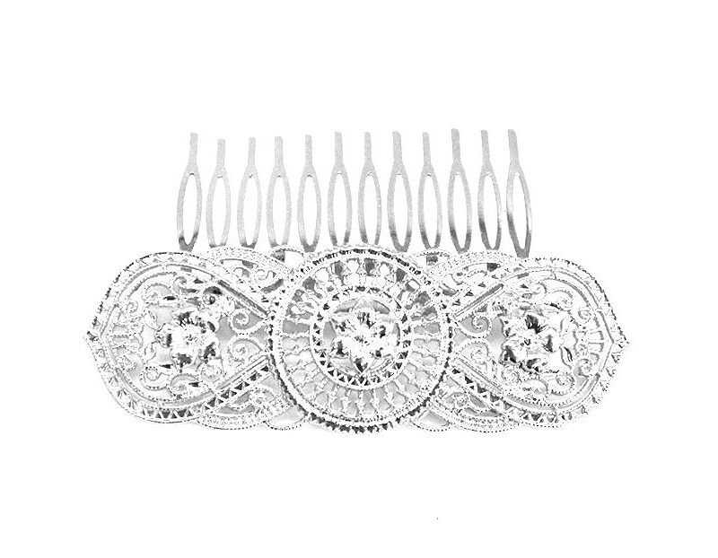 Peineta tocado plateado metal