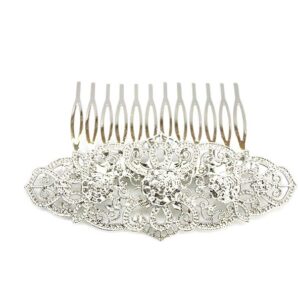 Peineta plateada metal flores