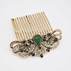 Peineta dorada piedra verde