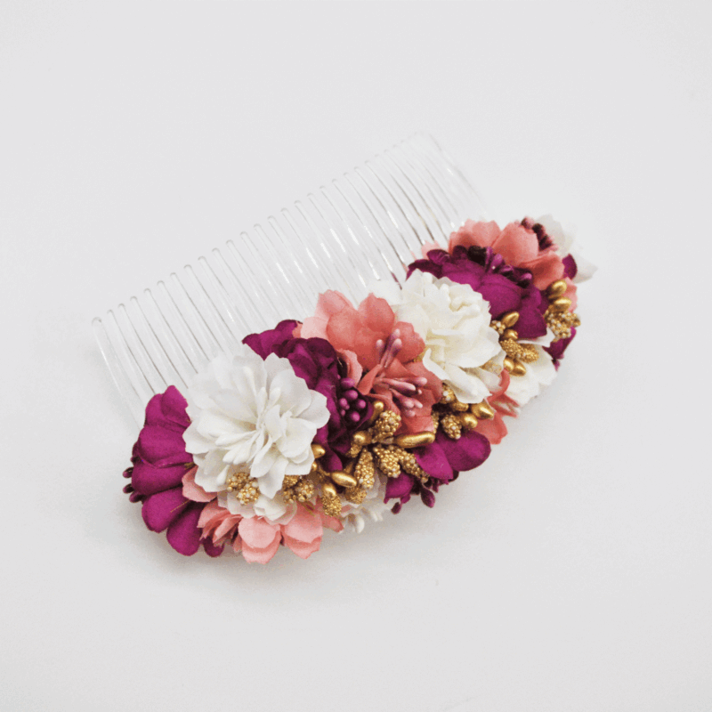 Peineta flores rosas y bugamvillas