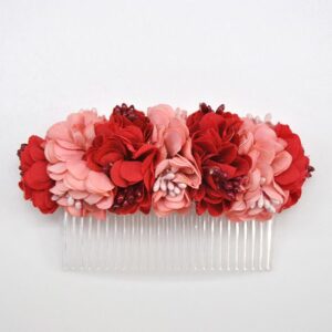 Peineta flores rojas y rosas