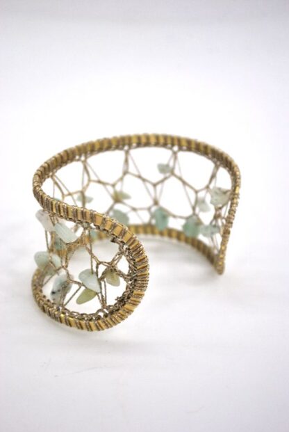 Brazalete dorado piedras aguamarina - Imagen 3