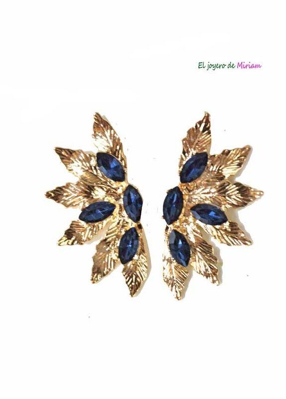 Pendientes azul marino hojas